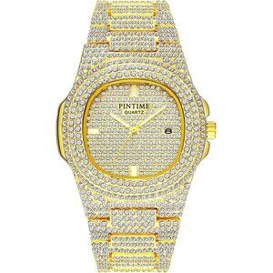 ✨ Gosasa Analog Quartz Men Gold Fashion Crystal Stainless Steel Bracelet Watch